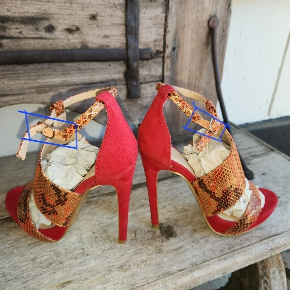 BEBE RED STATEMENT HEELS SIZE 6